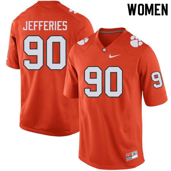 Women's Clemson Tigers Darnell Jefferies #90 Colloge Orange NCAA Game Football Jersey Trade WRM34N1U