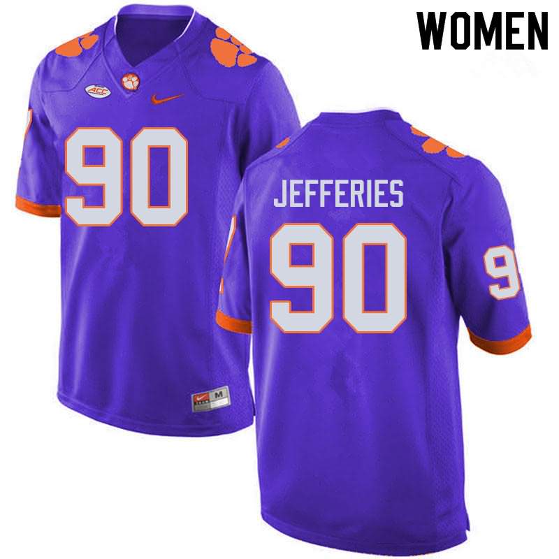 Women's Clemson Tigers Darnell Jefferies #90 Colloge Purple NCAA Game Football Jersey Season BCA87N8N