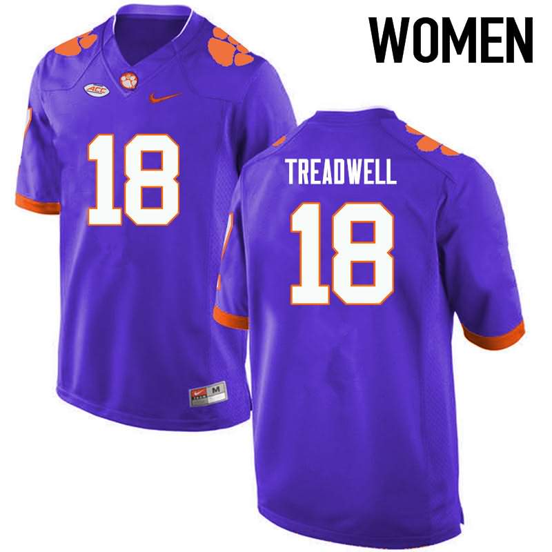 Women's Clemson Tigers David Treadwell #18 Colloge Purple NCAA Elite Football Jersey June GCZ61N2P