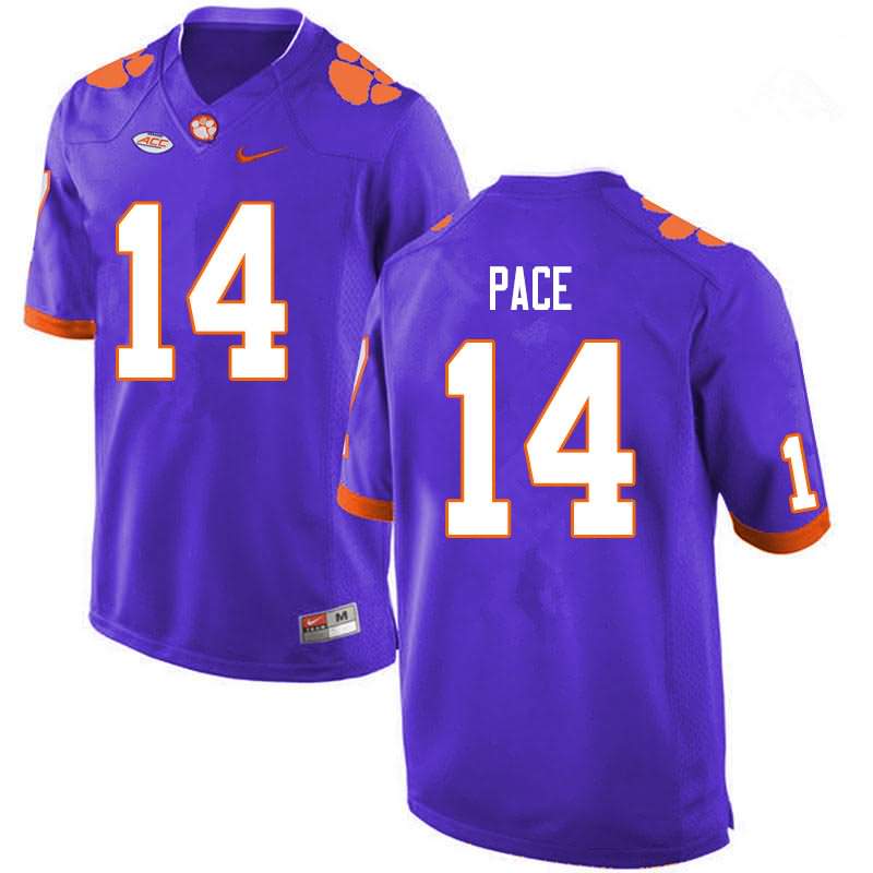 Men's Clemson Tigers Kobe Pace #14 Colloge Purple NCAA Game Football Jersey Style QRO88N1F