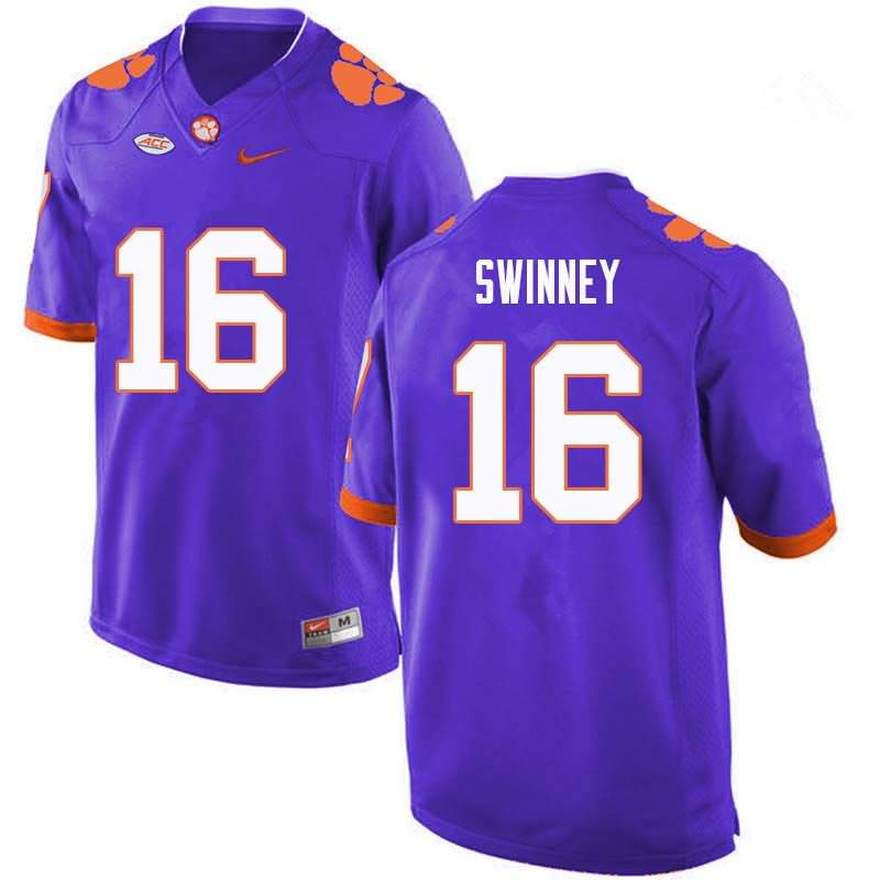 Men's Clemson Tigers Will Swinney #16 Colloge Purple NCAA Game Football Jersey Authentic OYN57N6I