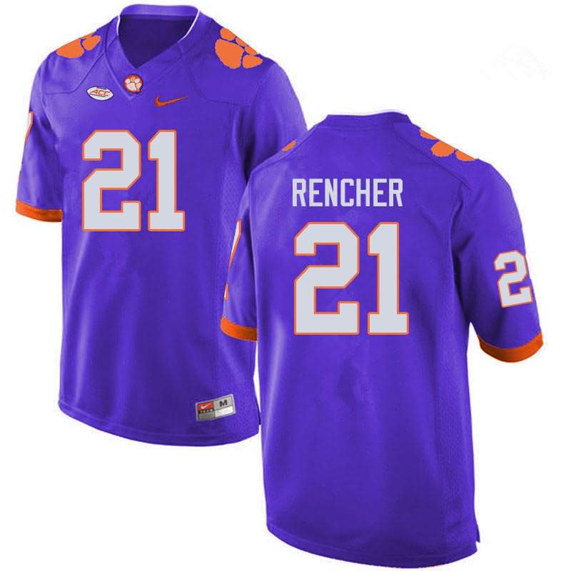 Men's Clemson Tigers Darien Rencher #21 Colloge Purple NCAA Game Football Jersey Summer OZQ48N1E