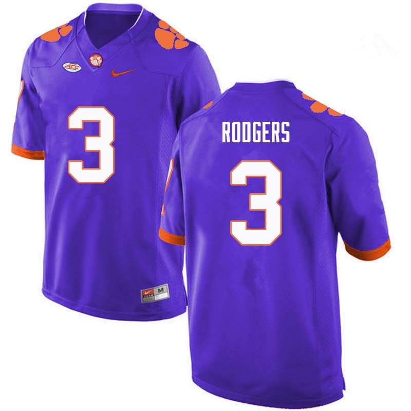 Men's Clemson Tigers Amari Rodgers #3 Colloge Purple NCAA Game Football Jersey September FEJ31N6W