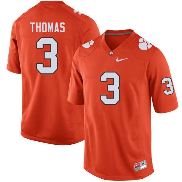 Men's Clemson Tigers Xavier Thomas #3 Colloge Orange NCAA Game Football Jersey Outlet TSN44N7Y