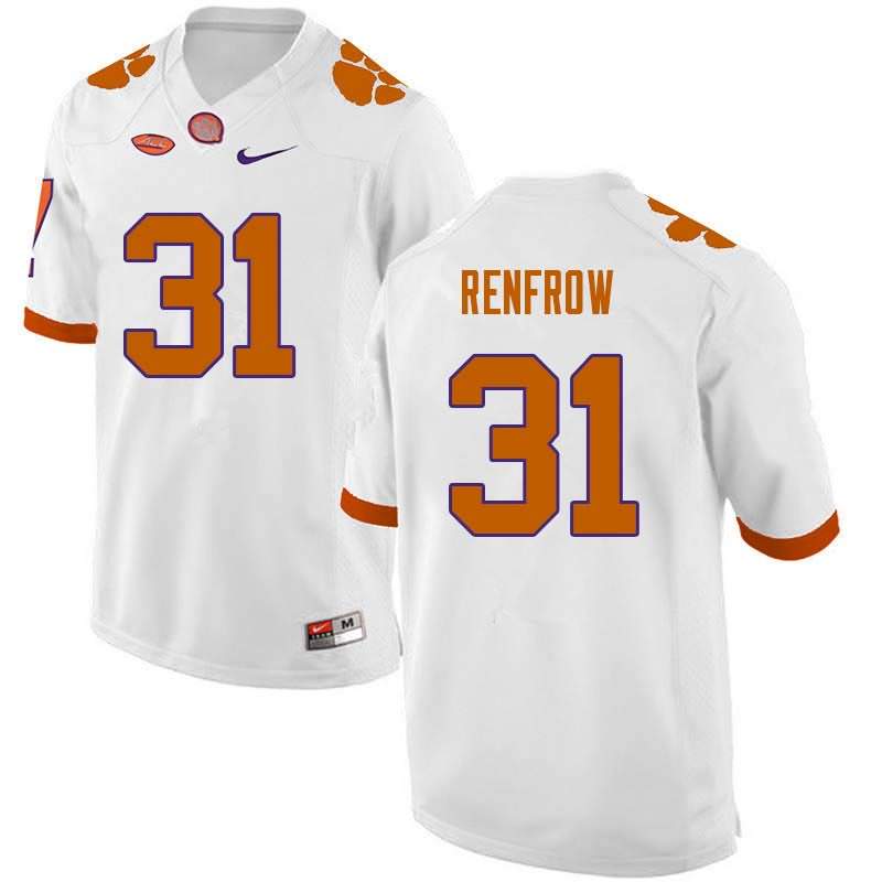 Men's Clemson Tigers Cole Renfrow #31 Colloge White NCAA Game Football Jersey Stability QKB71N8L
