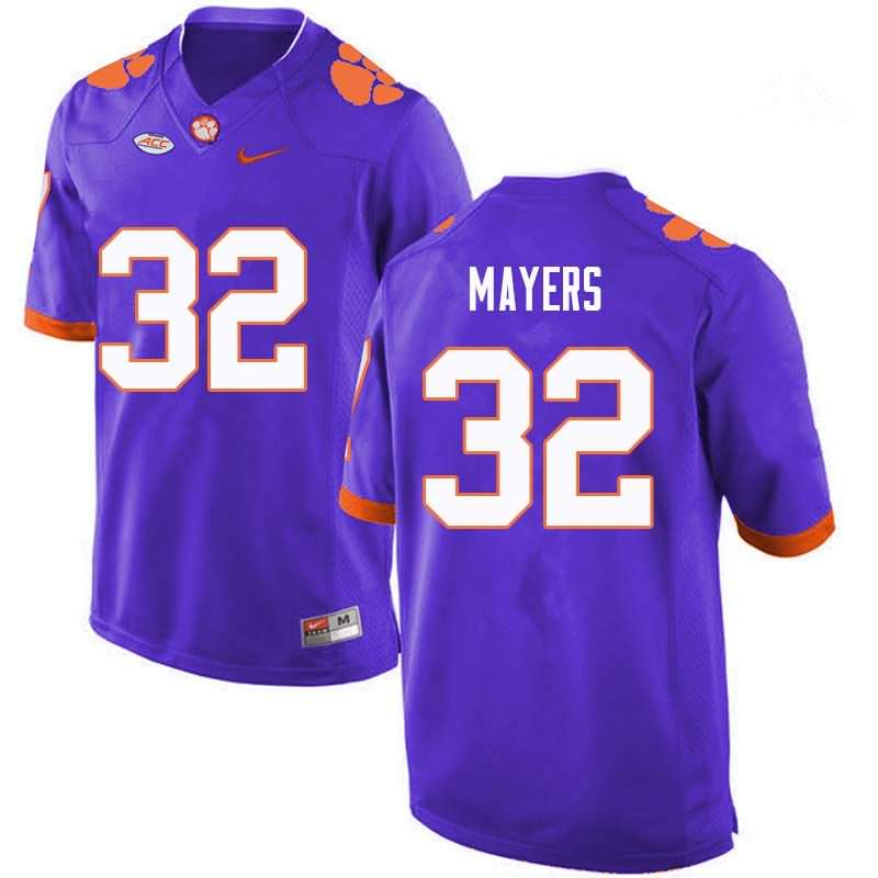 Men's Clemson Tigers Sylvester Mayers #32 Colloge Purple NCAA Game Football Jersey Breathable MHI05N4V