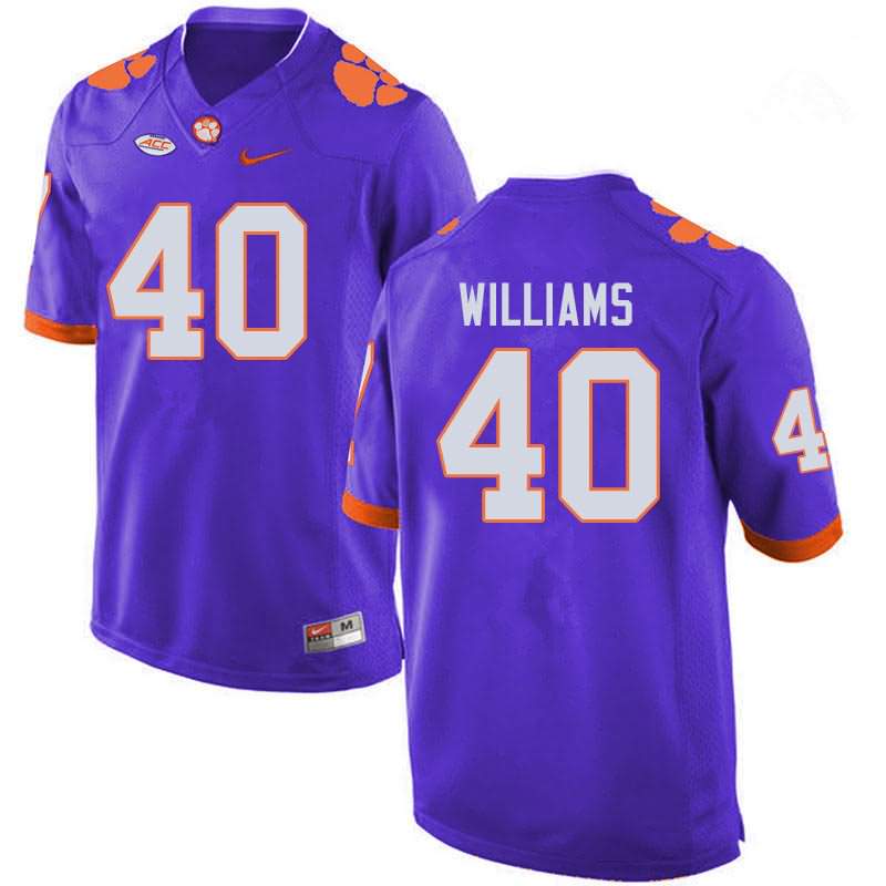 Men's Clemson Tigers Greg Williams #40 Colloge Purple NCAA Game Football Jersey Comfortable LLG07N2T