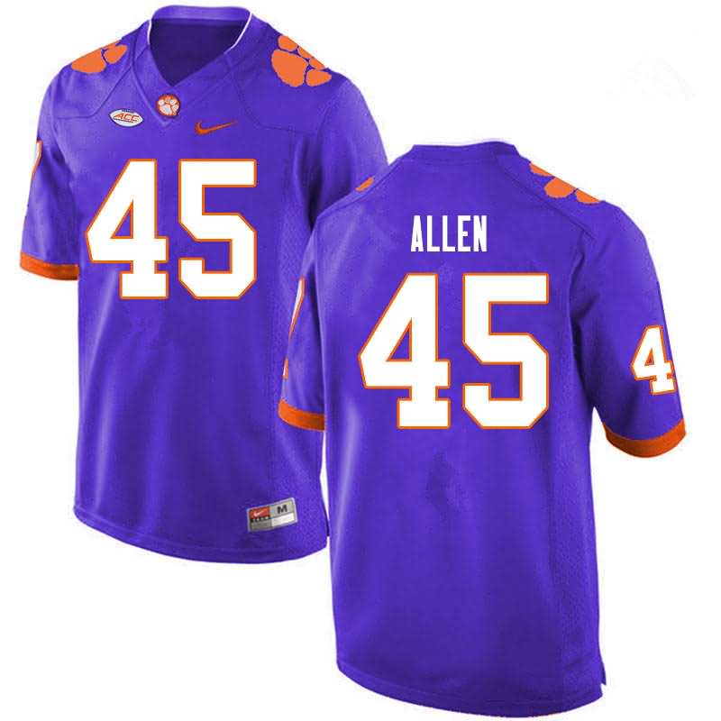 Men's Clemson Tigers Sergio Allen #45 Colloge Purple NCAA Game Football Jersey August KOZ64N7J