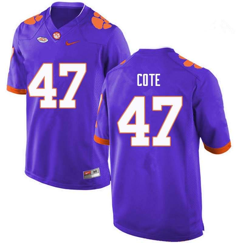Men's Clemson Tigers Peter Cote #47 Colloge Purple NCAA Game Football Jersey Colors AJV61N0O