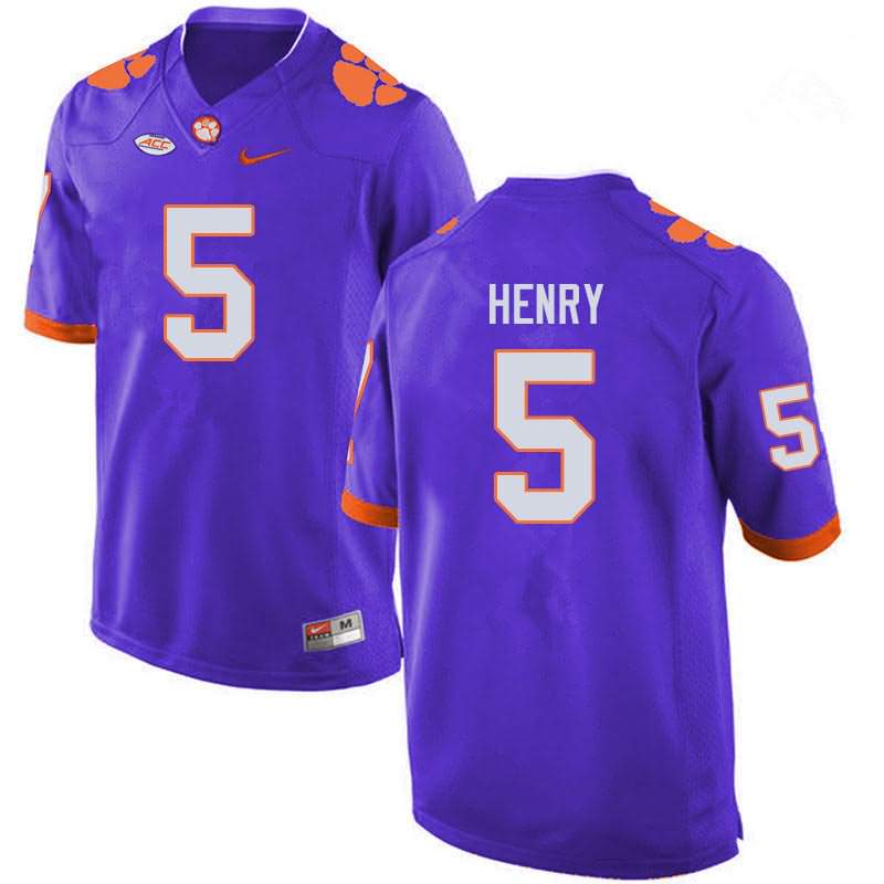 Men's Clemson Tigers K.J. Henry #5 Colloge Purple NCAA Game Football Jersey Stability TDB40N6I