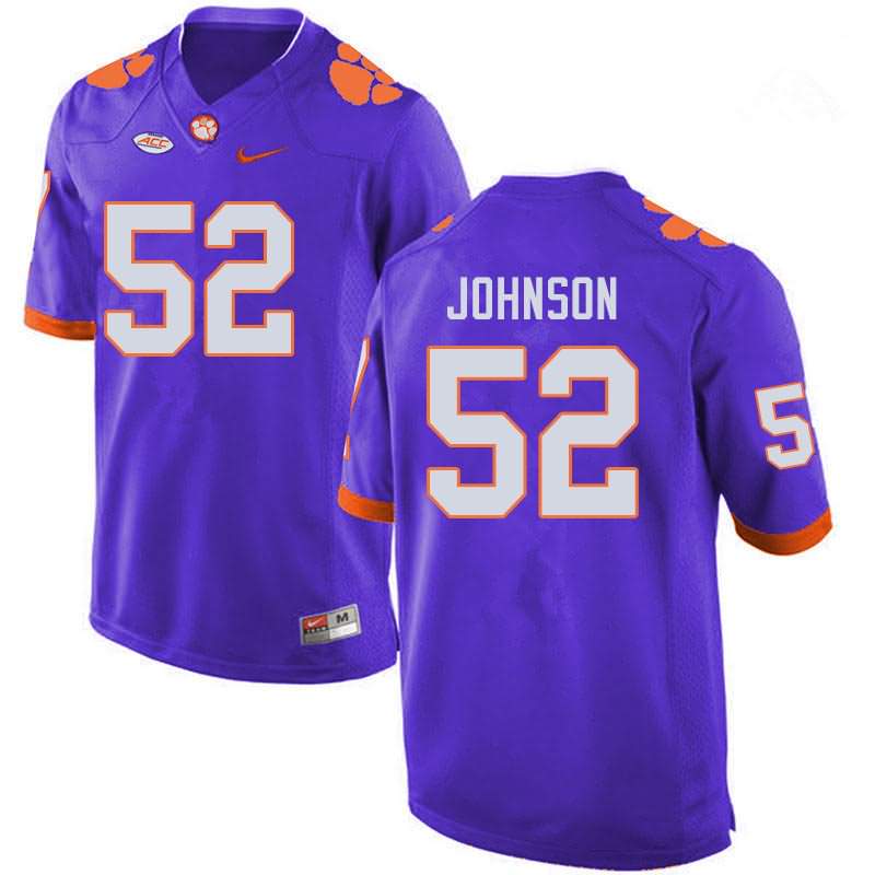 Men's Clemson Tigers Tayquon Johnson #52 Colloge Purple NCAA Game Football Jersey High Quality CHI48N0L