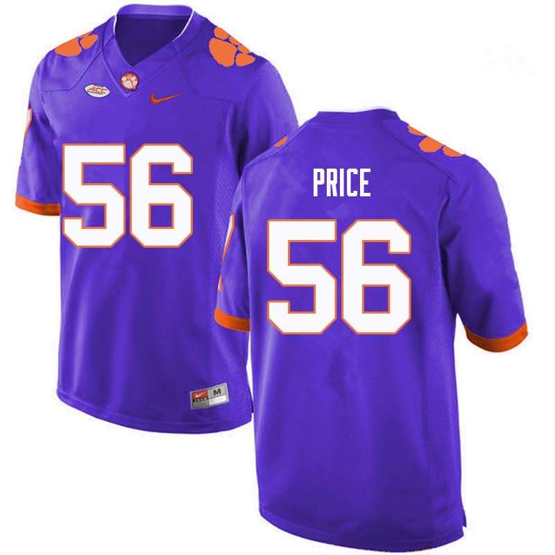 Men's Clemson Tigers Luke Price #56 Colloge Purple NCAA Game Football Jersey Authentic AJE02N3I