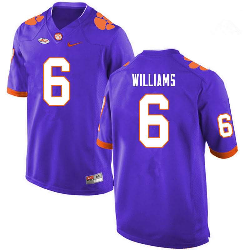 Men's Clemson Tigers E.J. Williams #6 Colloge Purple NCAA Game Football Jersey Fashion UKD04N4A