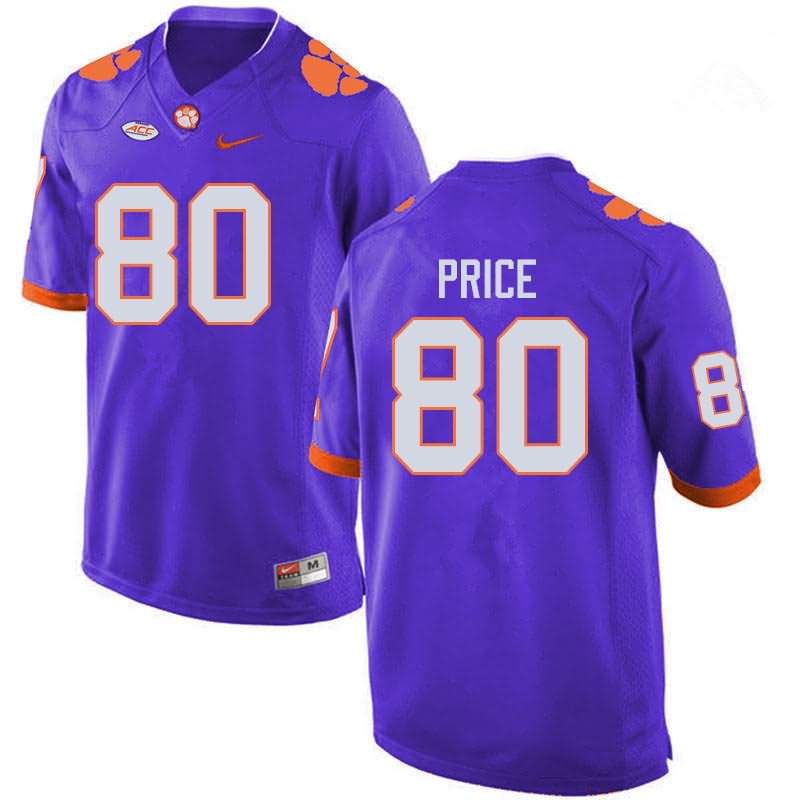 Men's Clemson Tigers Luke Price #80 Colloge Purple NCAA Game Football Jersey Cheap WMJ74N8Q