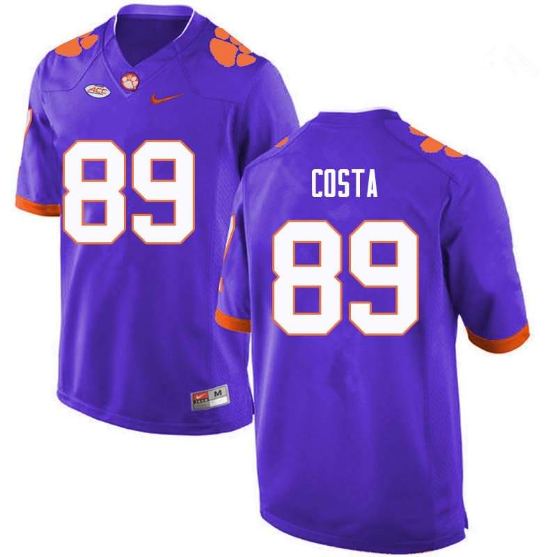 Men's Clemson Tigers Drew Costa #89 Colloge Purple NCAA Game Football Jersey Real DFG44N2H