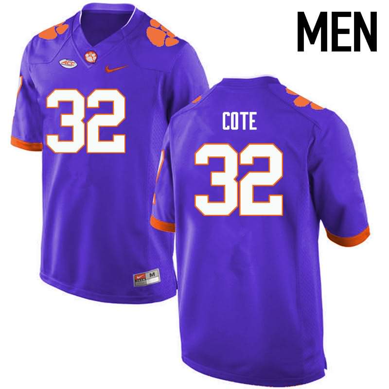 Men's Clemson Tigers Kyle Cote #32 Colloge Purple NCAA Game Football Jersey Top Deals MKC65N7C