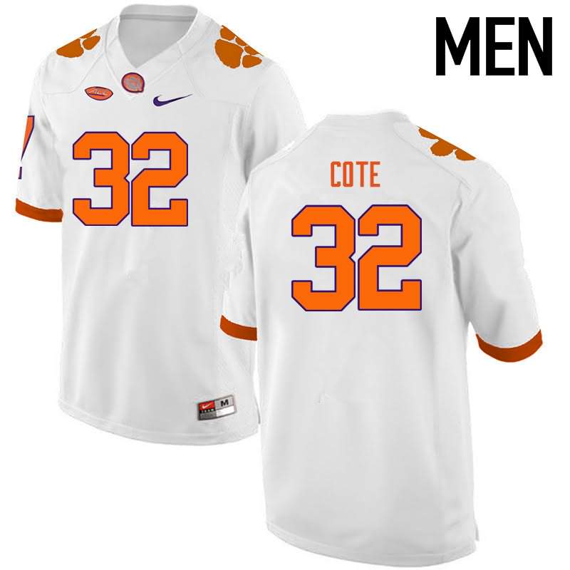 Men's Clemson Tigers Kyle Cote #32 Colloge White NCAA Game Football Jersey ventilation QLY28N0X