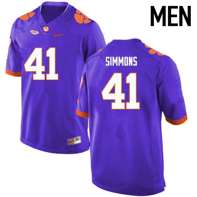 Men's Clemson Tigers Anthony Simmons #41 Colloge Purple NCAA Game Football Jersey Jogging HGV46N8A
