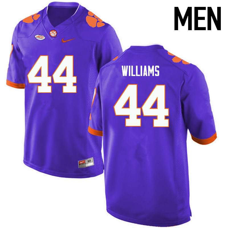 Men's Clemson Tigers Garrett Williams #44 Colloge Purple NCAA Game Football Jersey Athletic VTE45N3E