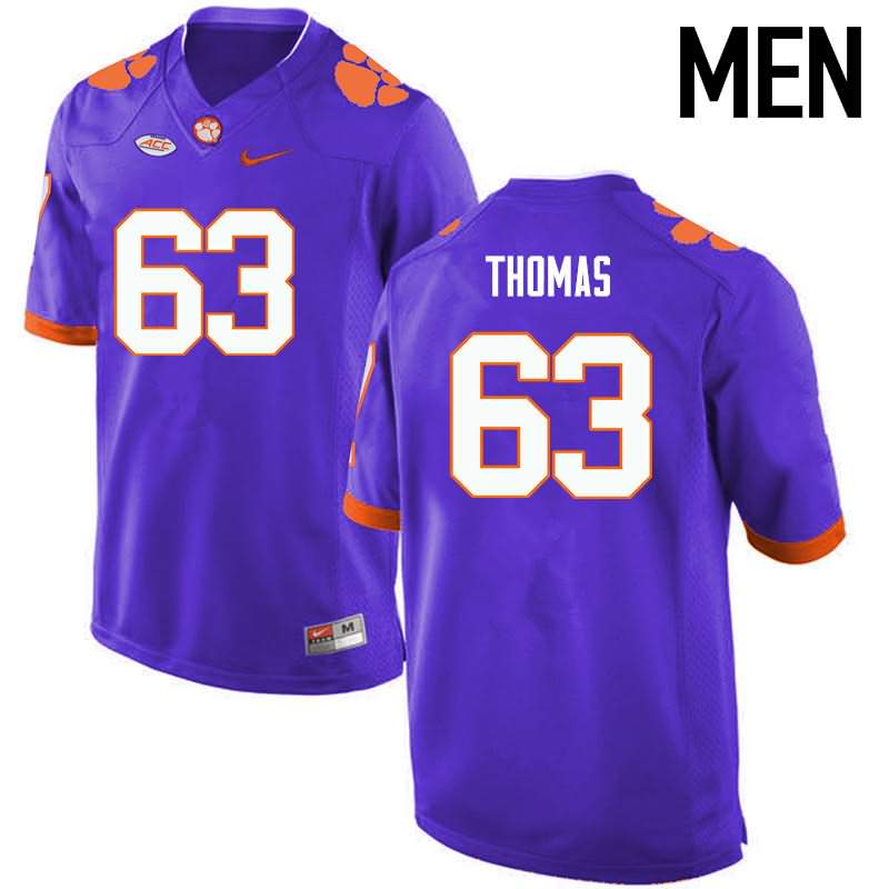 Men's Clemson Tigers Brandon Thomas #63 Colloge Purple NCAA Game Football Jersey Authentic BOU04N8R