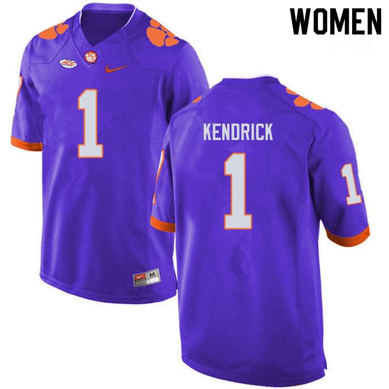 Women's Clemson Tigers Derion Kendrick #1 Colloge Purple NCAA Game Football Jersey Stability YEU82N5F