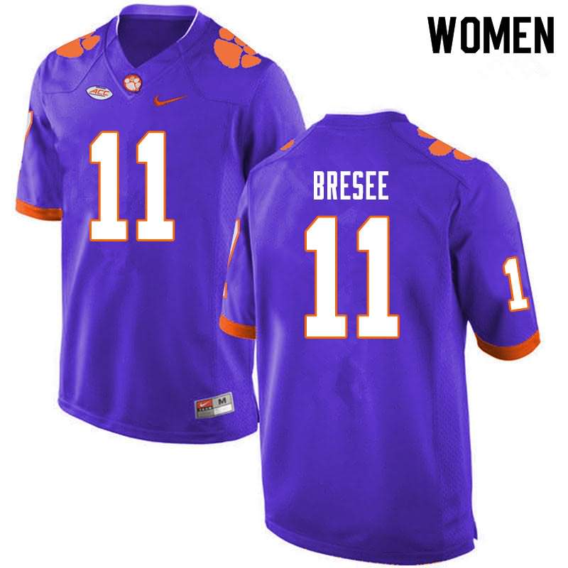 Women's Clemson Tigers Bryan Bresee #11 Colloge Purple NCAA Game Football Jersey Athletic FSO88N6D