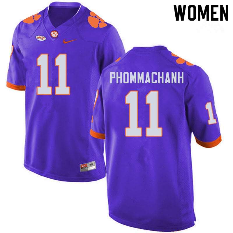 Women's Clemson Tigers Taisun Phommachanh #11 Colloge Purple NCAA Game Football Jersey ventilation DEB15N7I