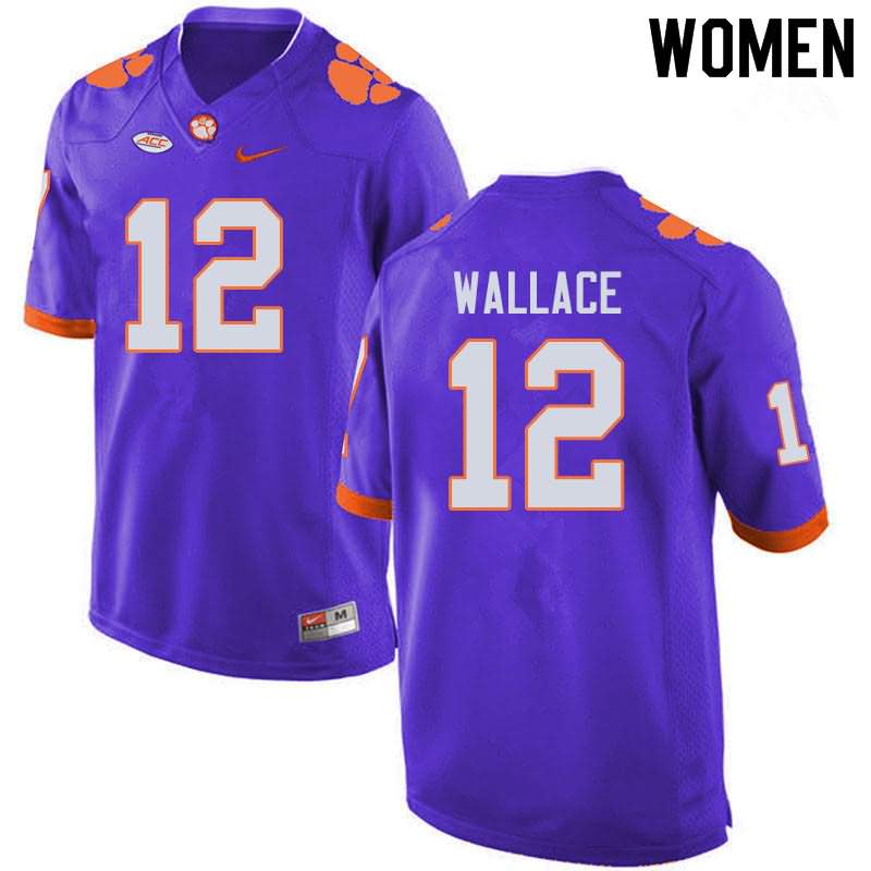Women's Clemson Tigers K'Von Wallace #12 Colloge Purple NCAA Game Football Jersey Pure XYK82N0C