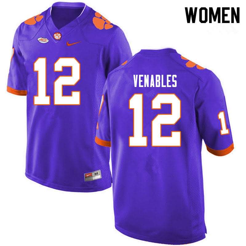 Women's Clemson Tigers Tyler Venables #12 Colloge Purple NCAA Elite Football Jersey For Fans AOB60N6F