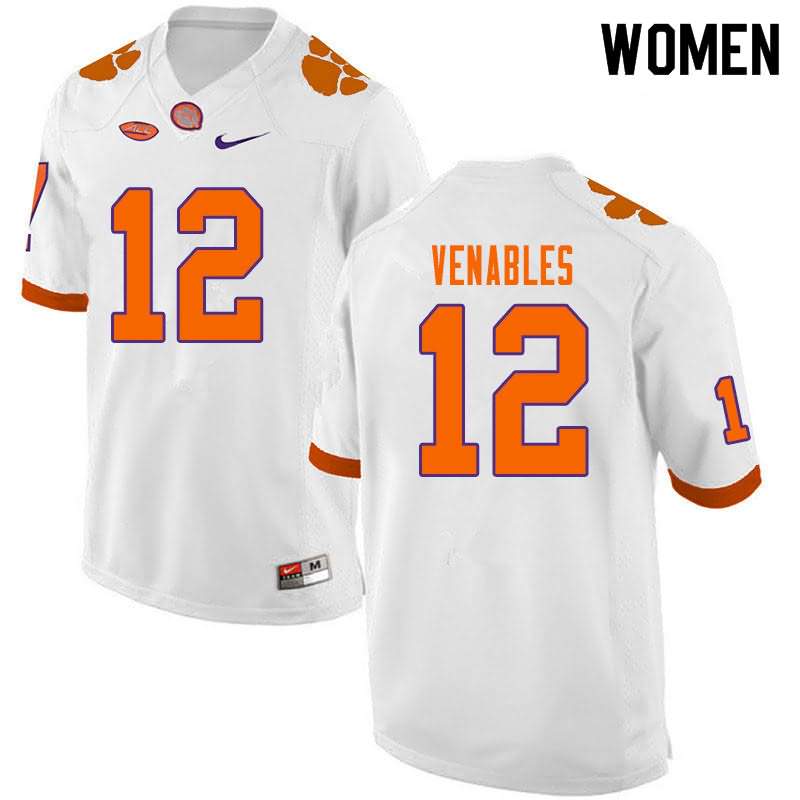 Women's Clemson Tigers Tyler Venables #12 Colloge White NCAA Game Football Jersey In Stock UTN40N8L