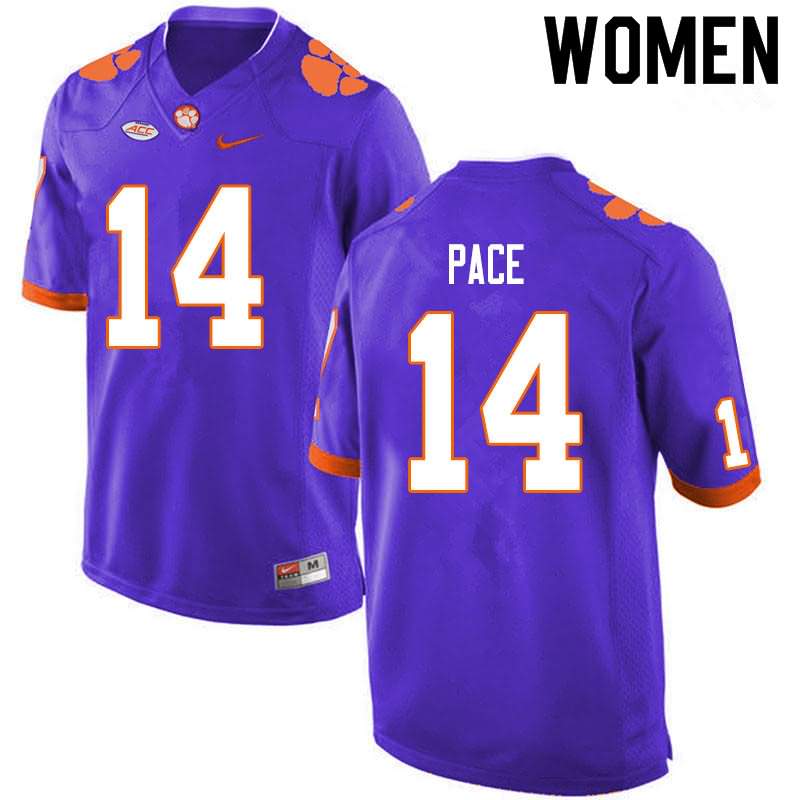 Women's Clemson Tigers Kobe Pace #14 Colloge Purple NCAA Game Football Jersey Designated VMP43N4D