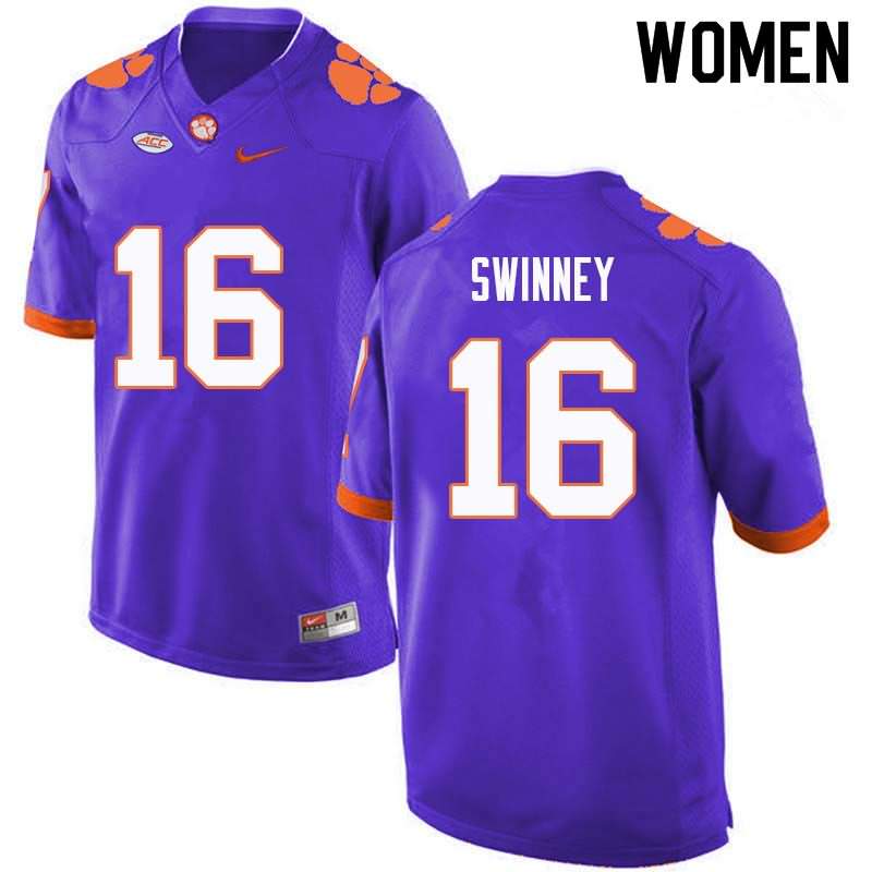 Women's Clemson Tigers Will Swinney #16 Colloge Purple NCAA Game Football Jersey New Release DBI23N3D