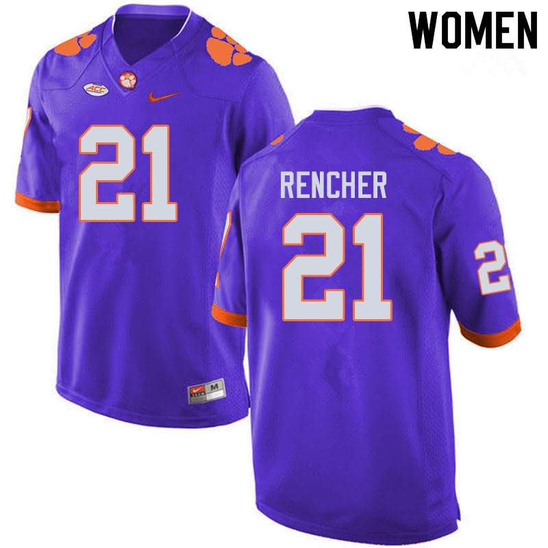 Women's Clemson Tigers Darien Rencher #21 Colloge Purple NCAA Elite Football Jersey Summer JXH60N6R