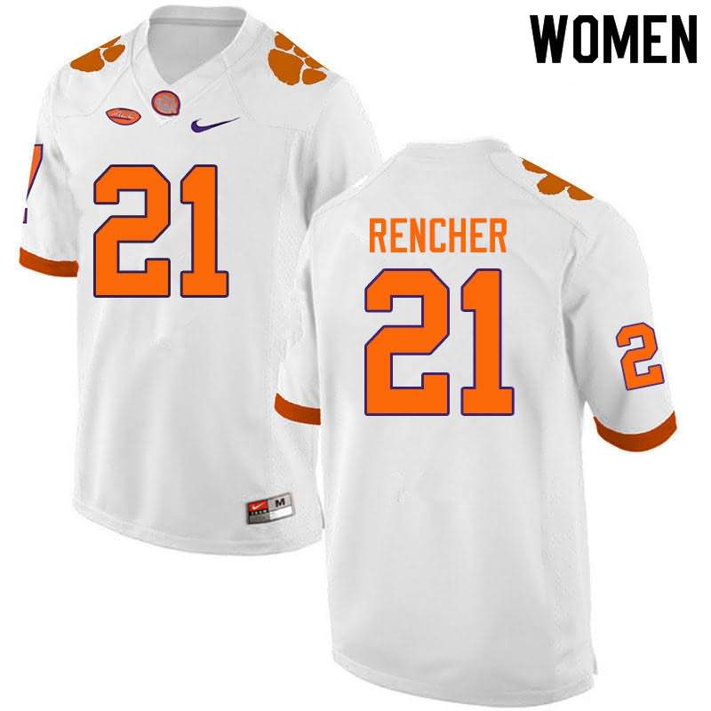 Women's Clemson Tigers Darien Rencher #21 Colloge White NCAA Game Football Jersey August GZT38N0Y
