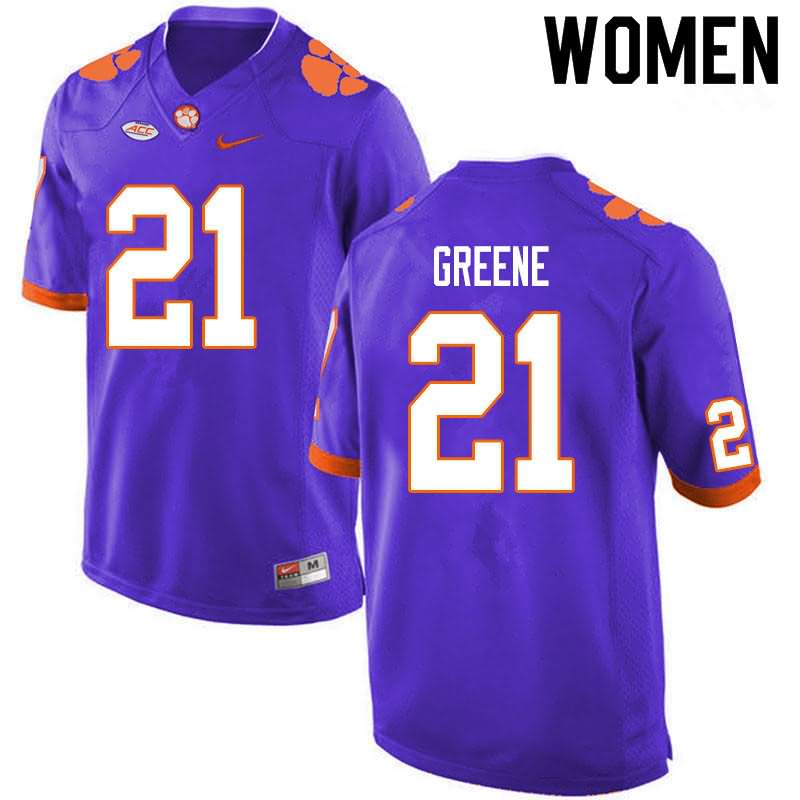 Women's Clemson Tigers Malcolm Greene #21 Colloge Purple NCAA Game Football Jersey New Release TZS31N6S