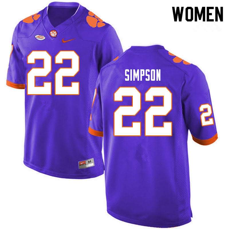 Women's Clemson Tigers Trenton Simpson #22 Colloge Purple NCAA Elite Football Jersey Online WMF85N3J