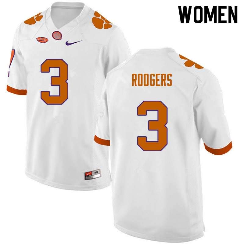 Women's Clemson Tigers Amari Rodgers #3 Colloge White NCAA Game Football Jersey Customer HAI83N0R