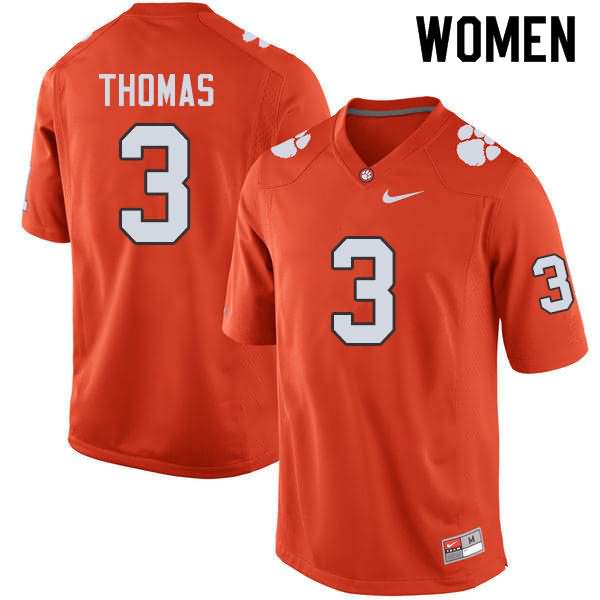 Women's Clemson Tigers Xavier Thomas #3 Colloge Orange NCAA Game Football Jersey Trade QBI38N0N
