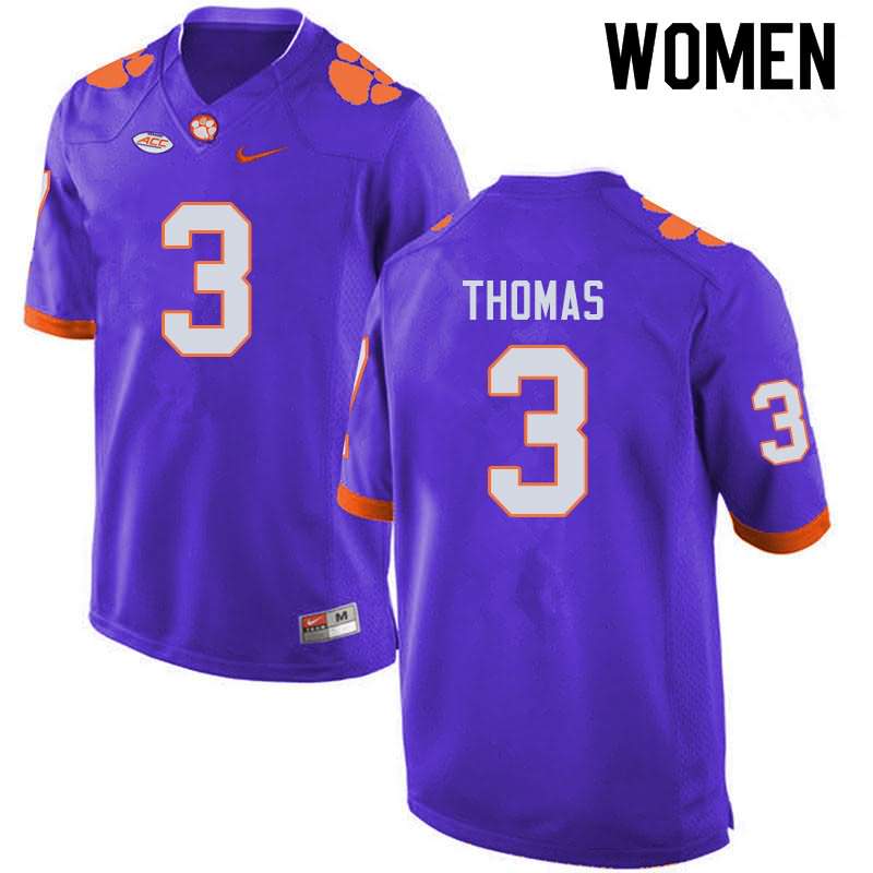 Women's Clemson Tigers Xavier Thomas #3 Colloge Purple NCAA Game Football Jersey On Sale PSN81N8V