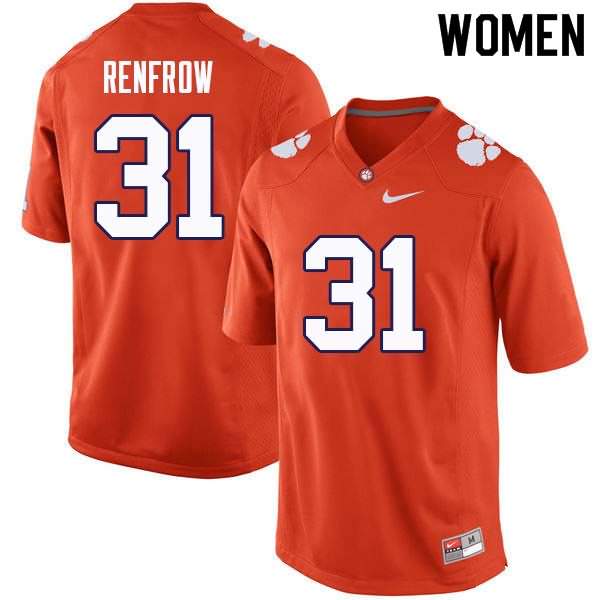 Women's Clemson Tigers Cole Renfrow #31 Colloge Orange NCAA Game Football Jersey Top Deals LIW81N0X