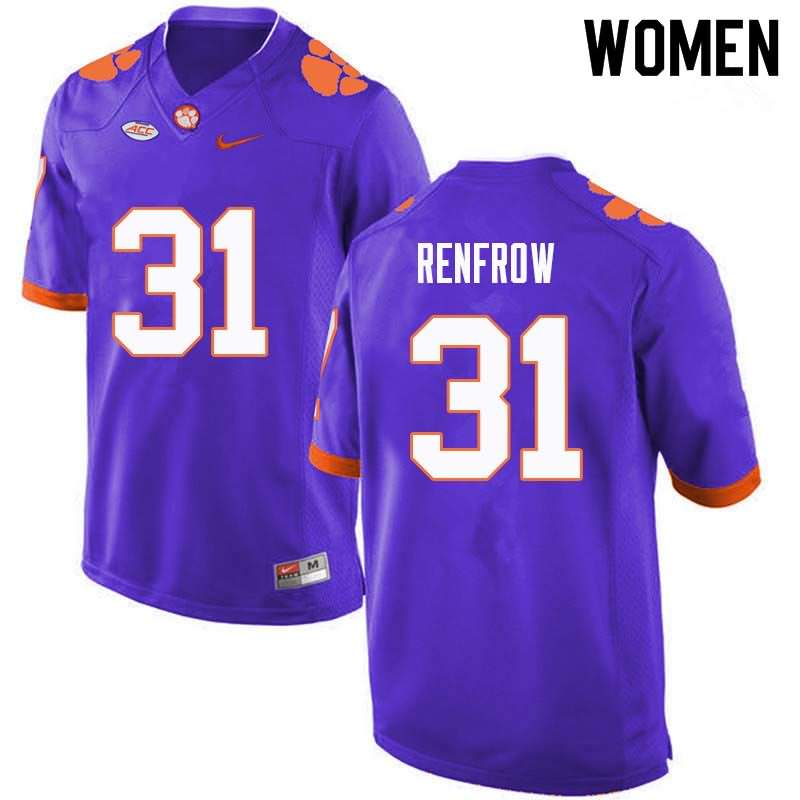 Women's Clemson Tigers Cole Renfrow #31 Colloge Purple NCAA Game Football Jersey Damping YRR55N7H