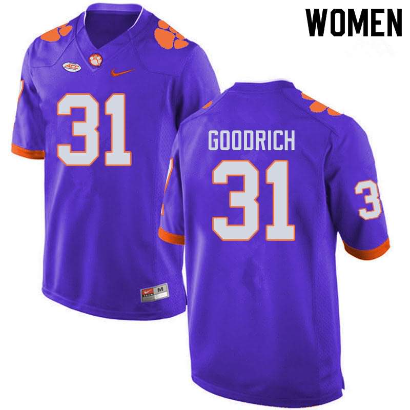 Women's Clemson Tigers Mario Goodrich #31 Colloge Purple NCAA Game Football Jersey Classic JDL82N4F