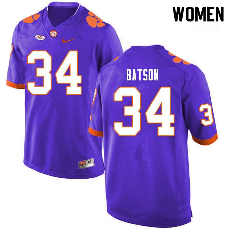 Women's Clemson Tigers Ben Batson #34 Colloge Purple NCAA Elite Football Jersey Fashion XIE08N8W
