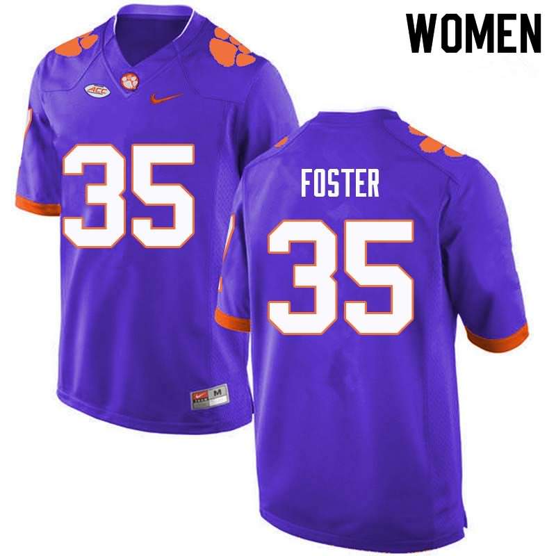 Women's Clemson Tigers Justin Foster #35 Colloge Purple NCAA Game Football Jersey Designated SCY23N8R