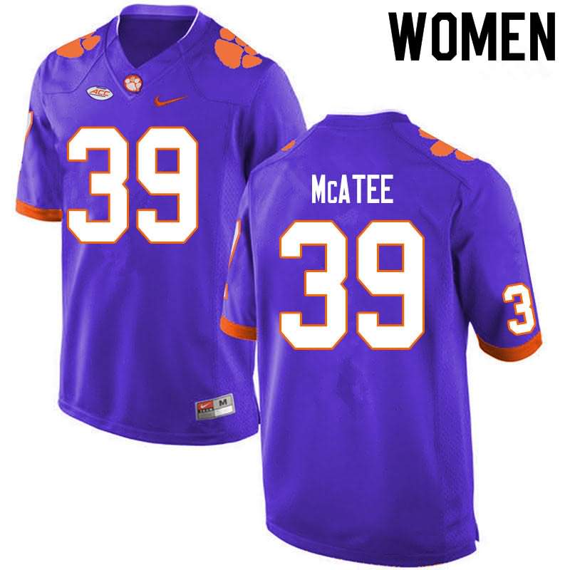 Women's Clemson Tigers Bubba McAtee #39 Colloge Purple NCAA Game Football Jersey July KDX48N0T