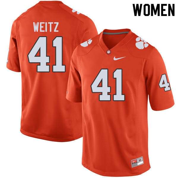Women's Clemson Tigers Jonathan Weitz #41 Colloge Orange NCAA Game Football Jersey Spring SYA22N7R
