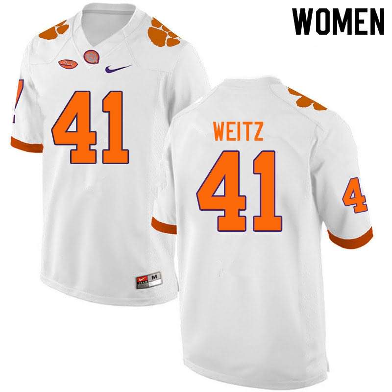 Women's Clemson Tigers Jonathan Weitz #41 Colloge White NCAA Game Football Jersey Stock SDJ70N8M