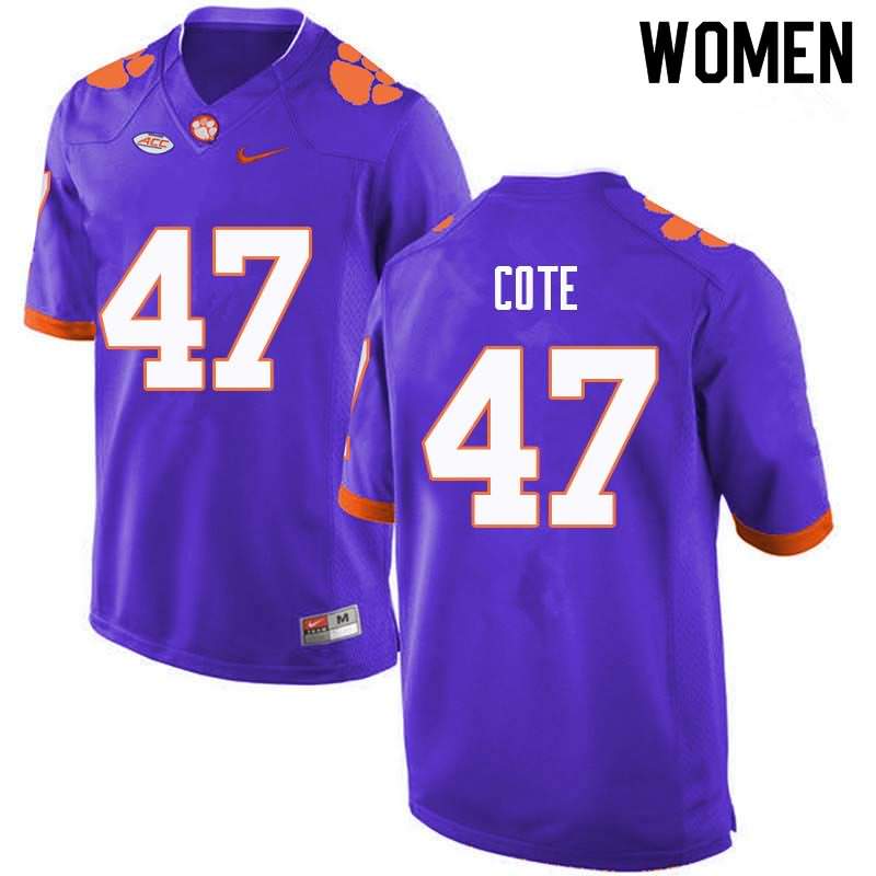 Women's Clemson Tigers Peter Cote #47 Colloge Purple NCAA Game Football Jersey Athletic LMT61N8O