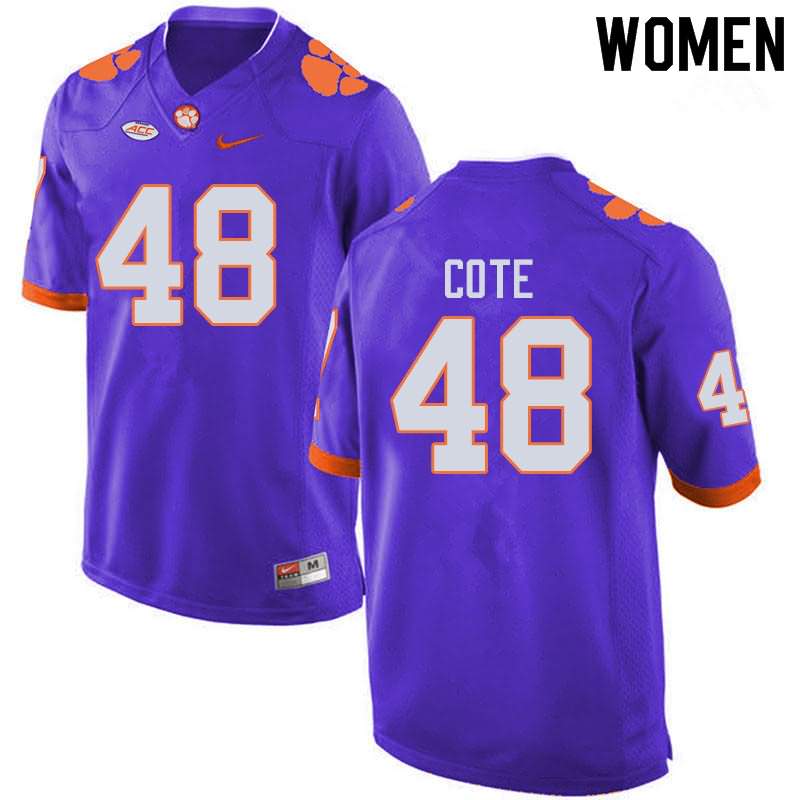 Women's Clemson Tigers David Cote #48 Colloge Purple NCAA Game Football Jersey Black Friday QIZ71N7K