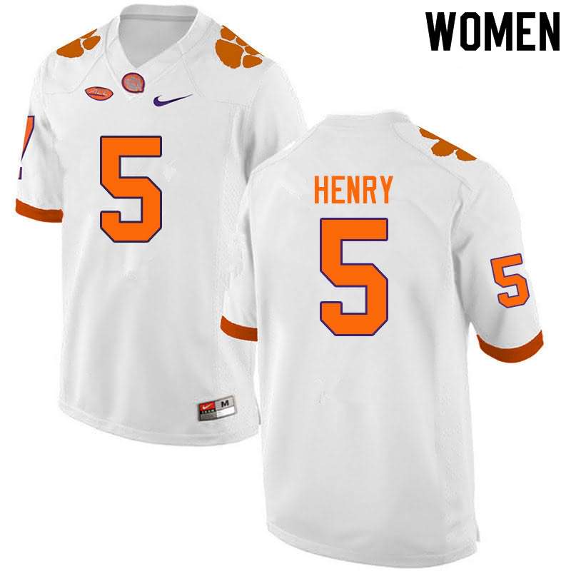 Women's Clemson Tigers K.J. Henry #5 Colloge White NCAA Game Football Jersey Winter RIB02N0Y
